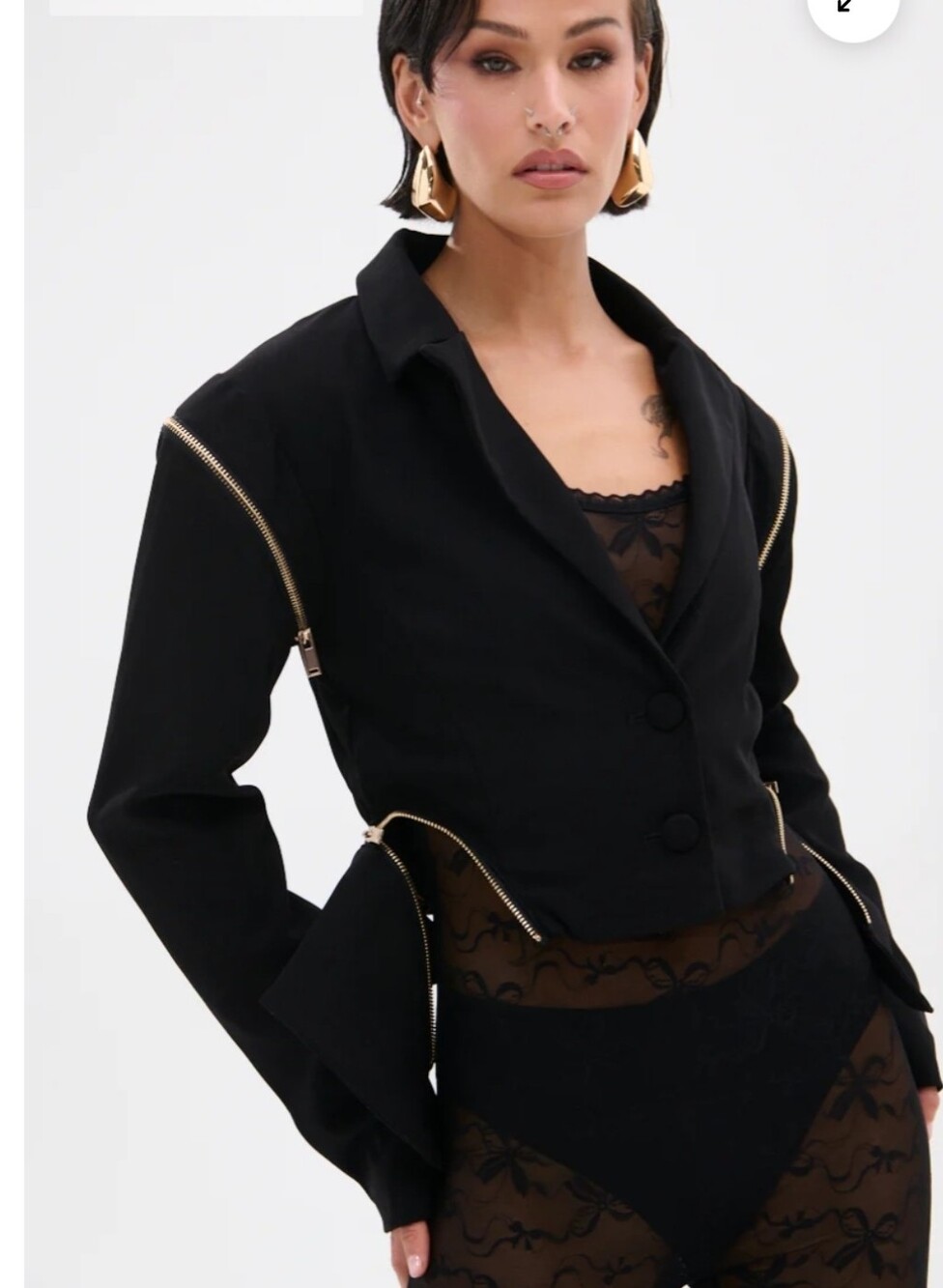 Black Zip-Accent Cropped Blazer Jacket - Women Sz S